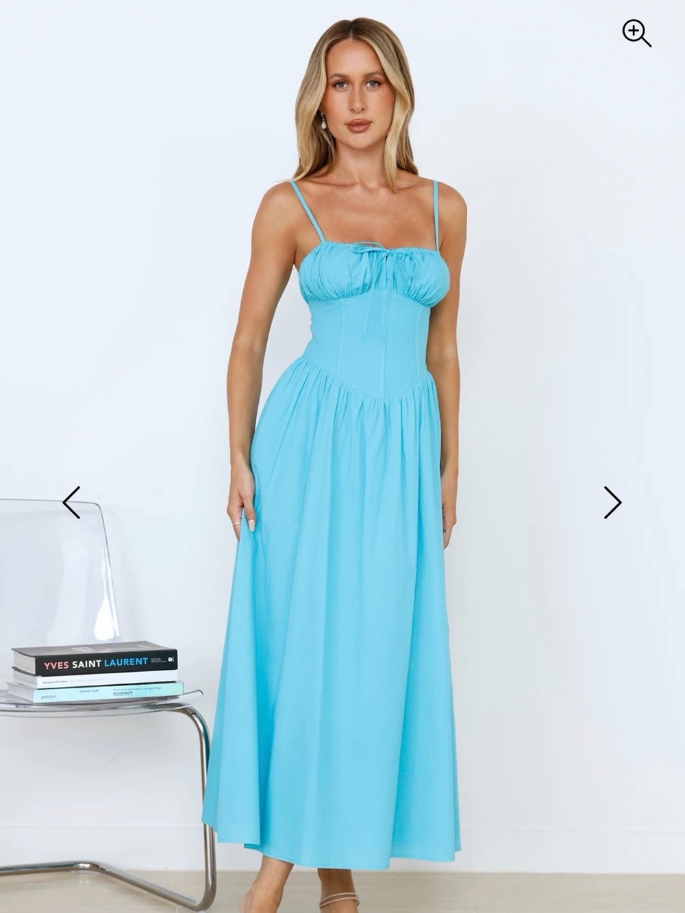 Hello Molly Turquoise Blue Ruched Bust Spaghetti Strap Maxi Dress